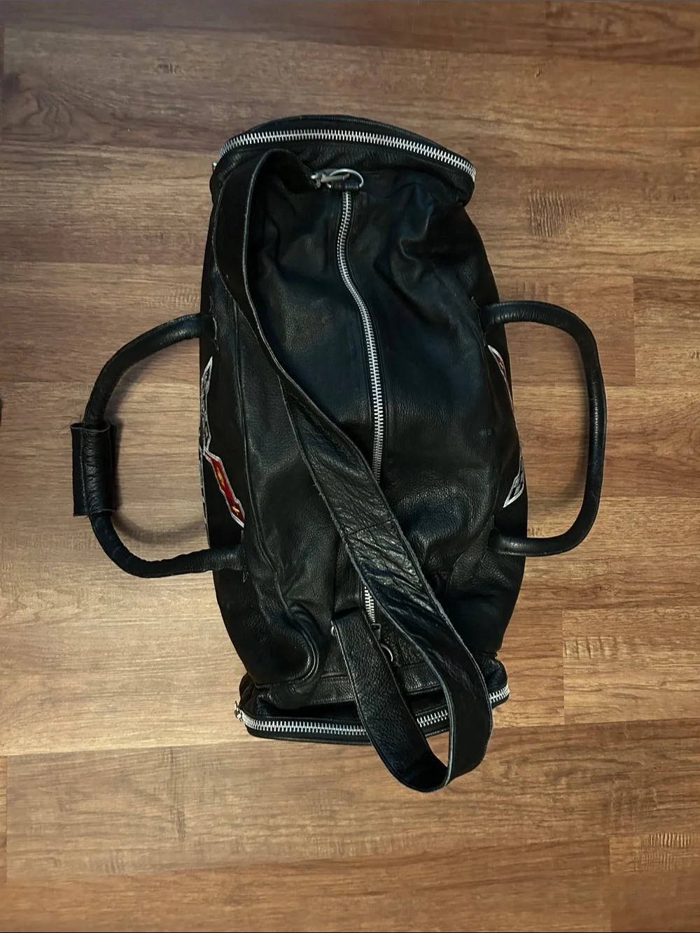 Corvette Black Leather Duffel Bag with Embroidered Crest